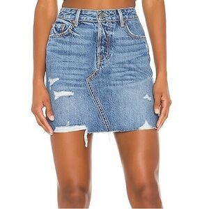 GRLFRND Blaire Denim Skirt in Faded Love Size 27 Distressed Raw Hem Cotton Boho